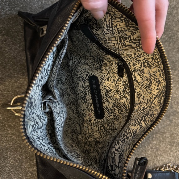 Rebecca Minkoff Black Leather Crossbody Bag with Gold Chain - Picture 2 of 2